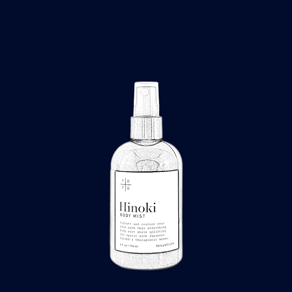 Hinoki body mist  in drawing style in black and white