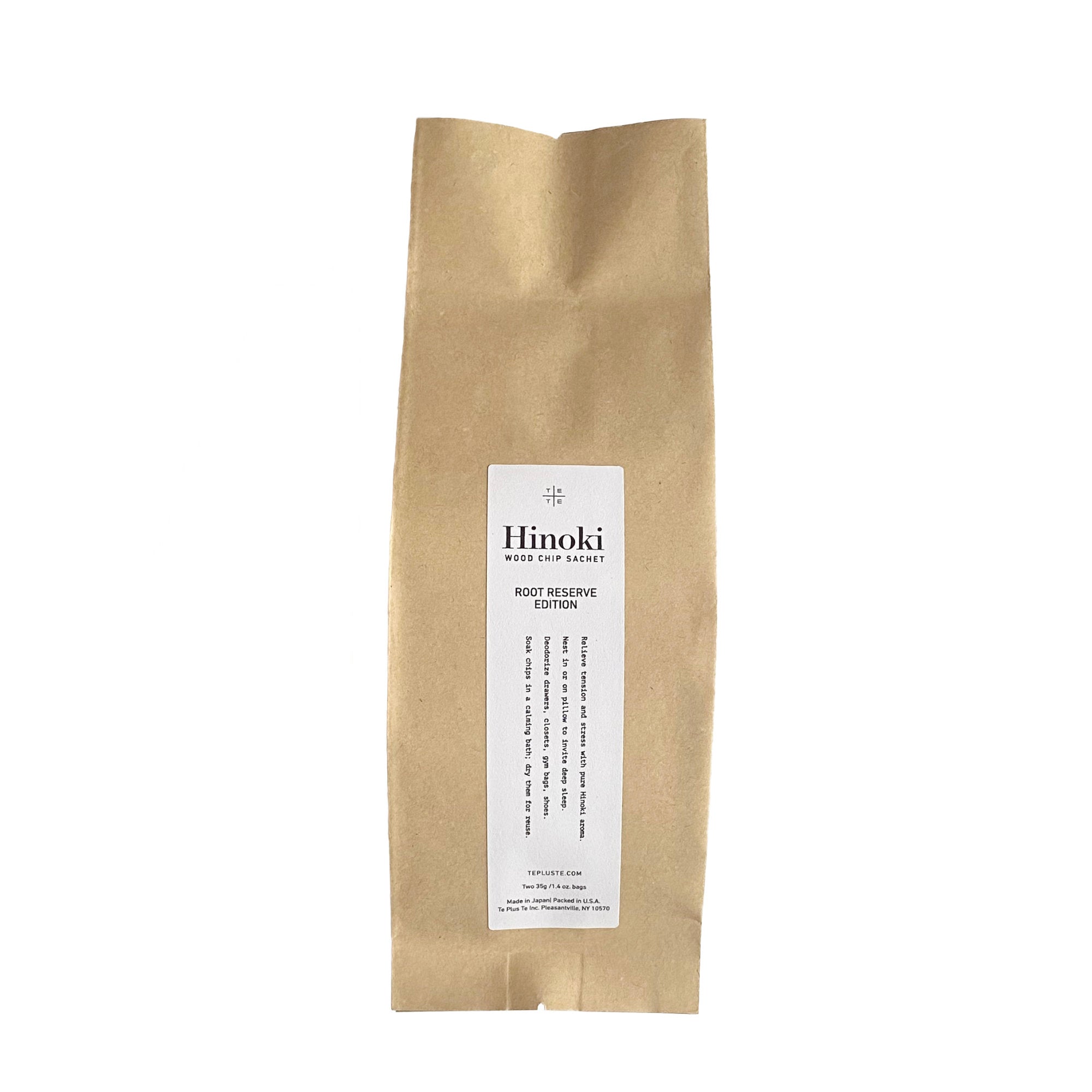 Kraft paper bag with a white label featuring 'Hinoki' branding on a white background